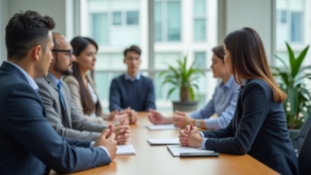 Team members in collaborative discussion around table, showing respectful engagement and active listening