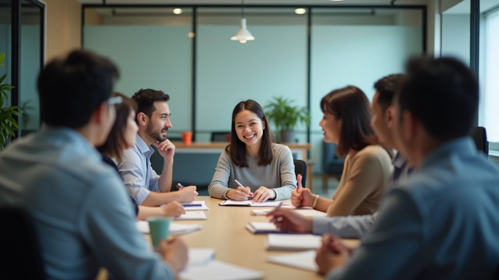 Professional communication workshop with diverse participants in modern Hong Kong office setting, collaborative learning atmosphere, natural daylight