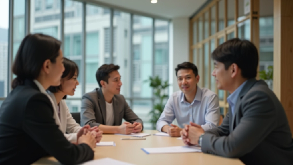 Diverse group of professionals from different backgrounds having meaningful conversation in collaborative Hong Kong workplace, positive interaction, professional setting
