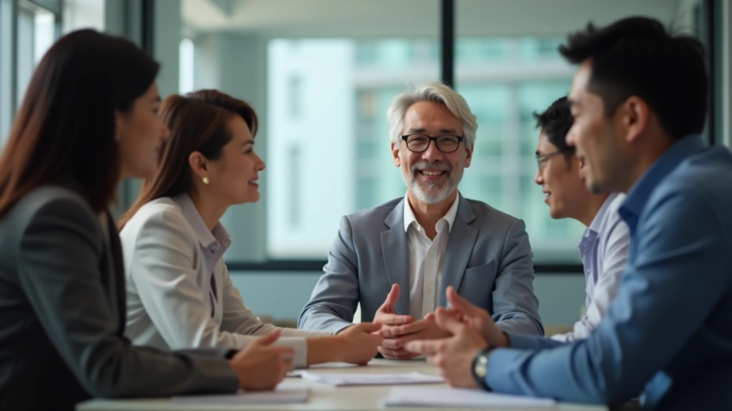 Team having a professional discussion in a modern office setting