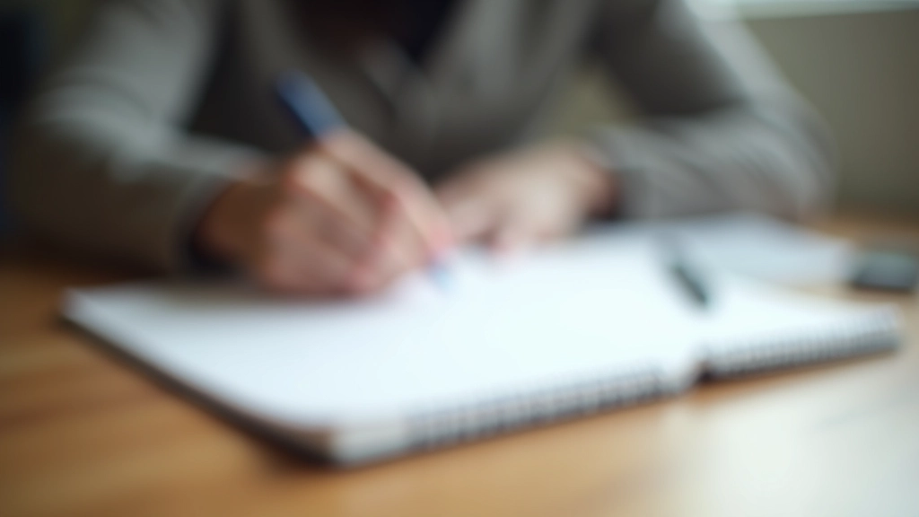 Person writing notes in a notebook during a professional conversation with notes about the DESC model visible